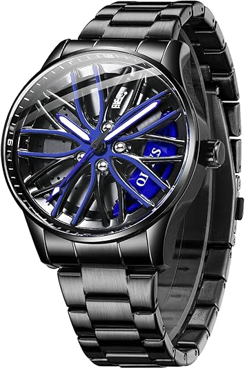 Men Watch Blue Gold Analog Quartz Stainless Steel Waterproof Luminous Date Luxury Casual Watch
