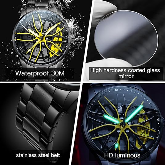Men Watch Blue Gold Analog Quartz Stainless Steel Waterproof Luminous Date Luxury Casual Watch