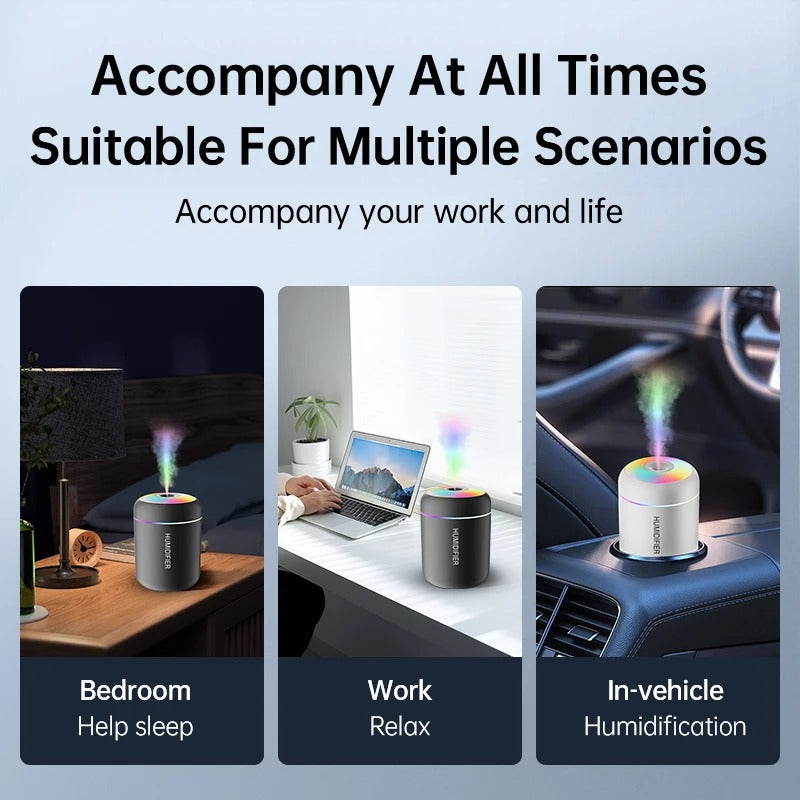 Compact 180ML USB Car & Home Air Humidifier – LED Aroma Diffuser